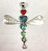 Sterling Silver Dragonfly Pendant With Abalone Shell, Red Coral, And Mother Of Pearl